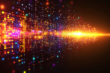 Fototapeta premium Colorful digital data visualization with binary code and light effects, representing technology and information flow in vibrant manner