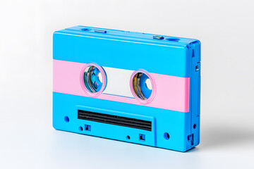 Obraz premium 3d stereo cassette. Bright retro vintage audio tape with music record isolated on white