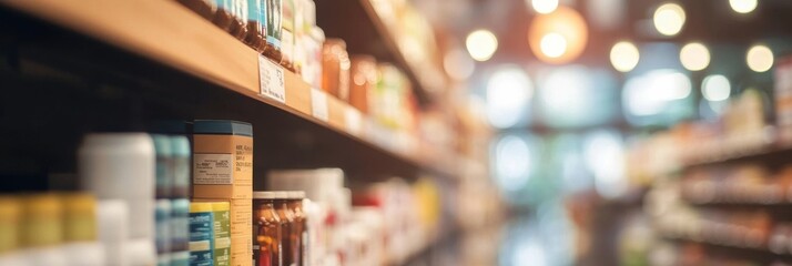 Blurred Supermarket Shelves with Various Products
