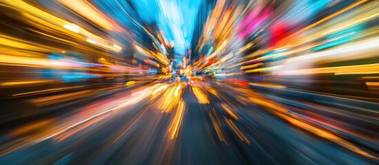 Fototapeta premium City night speed blur, vibrant lights, motion, website banner