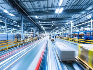 Obraz premium Busy Warehouse Interior with Motion Blur and Light Trails