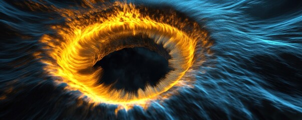 Fiery cosmic ring swirls in nebula, digital art background