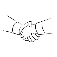 Silhouettes of human hands, greeting. Drawing in one line style, outline for sticker, logo. Vector illustration.