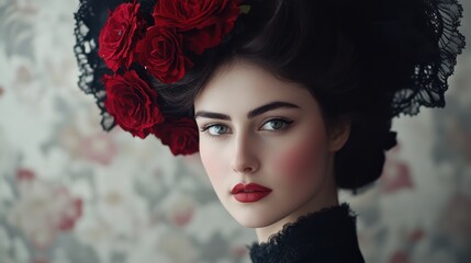 Fototapeta premium Elegant Fashion Portrait in Nostalgic Setting