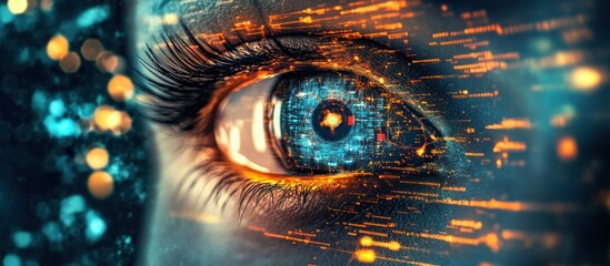 Digital Eye Closeup Data Streams, Bokeh Background