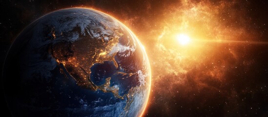 Earth sunrise space fiery nebula background