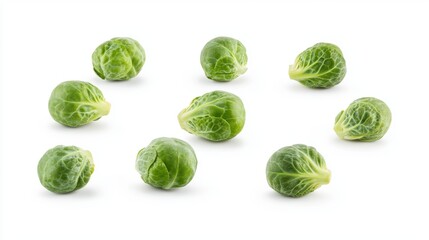 Fototapeta premium Fresh Green Brussels Sprouts on White Background with Natural Lighting