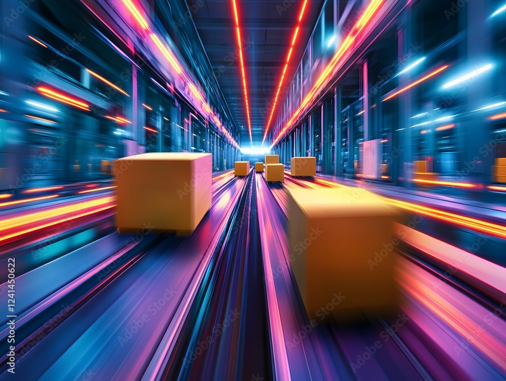 Poster dynamic motion of boxes in modern automated warehouse system
