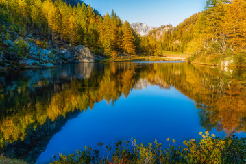 autumnal mountain landscape inside the Alpe Devero, Val D'Ossola, Verbania, Italia	
