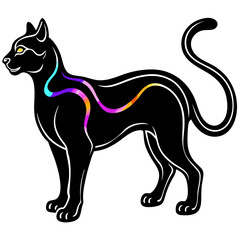 Sleek Feline Silhouette with Vibrant Gradient Colors and Neon Glow in Abstract Digital Art