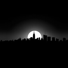 Retro-futuristic cityscape at sunset silhouetted skyline cityscape architecture illustration building city vector