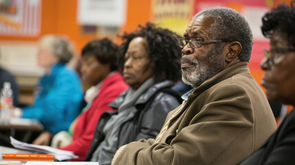 Fototapeta premium Community Engagement at Voter Rights Workshop with Inspirational Leader and Attendees