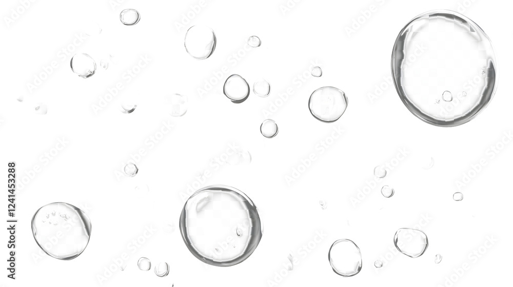 Poster transparent spheres glass like bubbles and clear water droplets on an abstract minimalistic backgrou