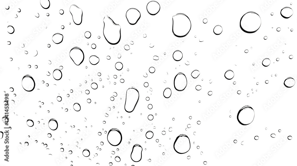 Poster Transparent water droplets forming a mesmerizing pattern on a glass surface capturing the interplay of light reflection and refraction for a serene and minimalist aesthetic