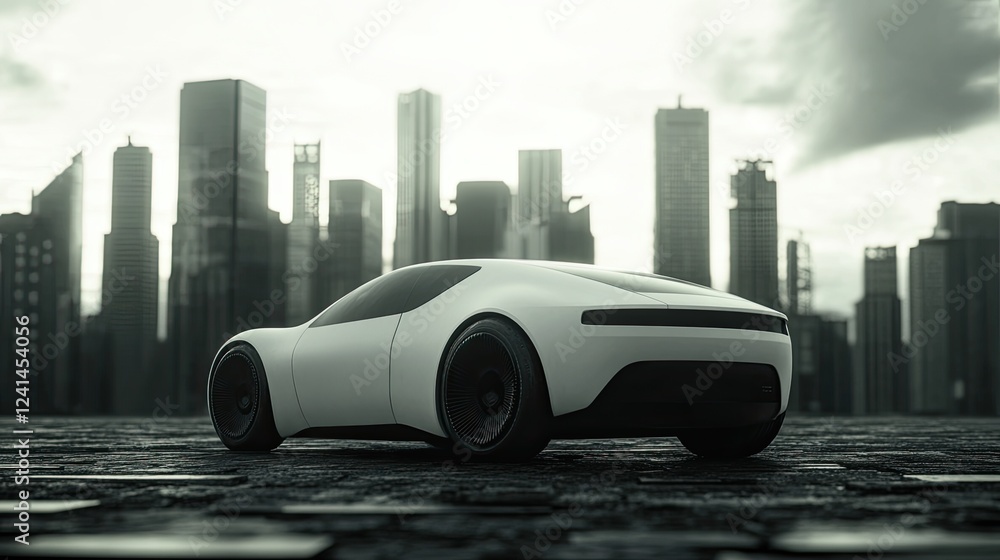 Poster a meticulously detailed image of a self-driving vehicle maneuvering through a smart city, featuring 