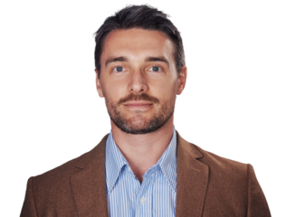 Portrait, businessman and serious with confidence for fashion, formal and modern for professional career. Swedish person, entrepreneur and startup with face on isolated or transparent png background