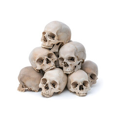 Obraz premium Pile of human skulls isolated on white background