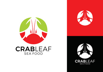 simple crab and leaf logo. restaurant seafood vector graphic design