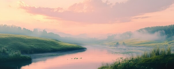Fototapeta premium Fluid landscape of rolling hills and meandering river