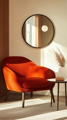 Elegant red chair in modern interior minimalist design living room natural light contemporary