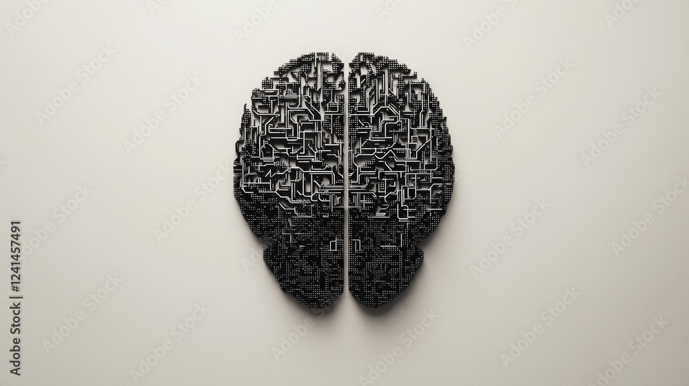 Aufkleber minimalist black logo design on white background featuring abstract brain with intricate patterns