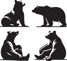 Brown bear silhouette, running bear vector, bear pose set, black and white bear, bear illustration, wild animal silhouette, brown bear running pose, 