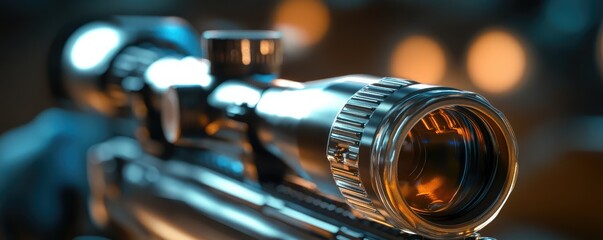 Close-up of a sleek, professional rifle scope.
