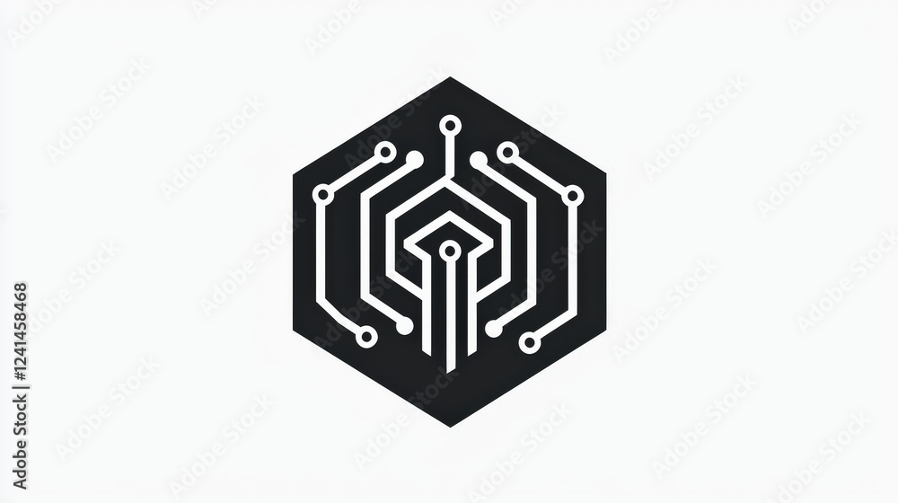 Aufkleber minimalist black and white logo design with abstract circuit patterns on a clean background