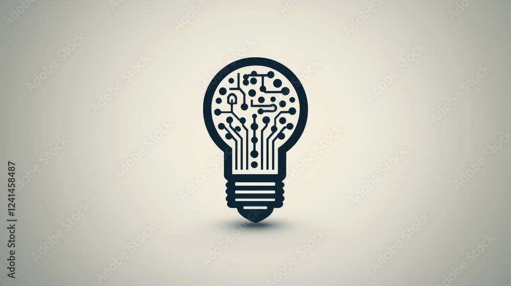 Poster minimalist black logo design of a light bulb with circuit elements on a white background