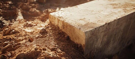 Concrete block placed in earth construction site