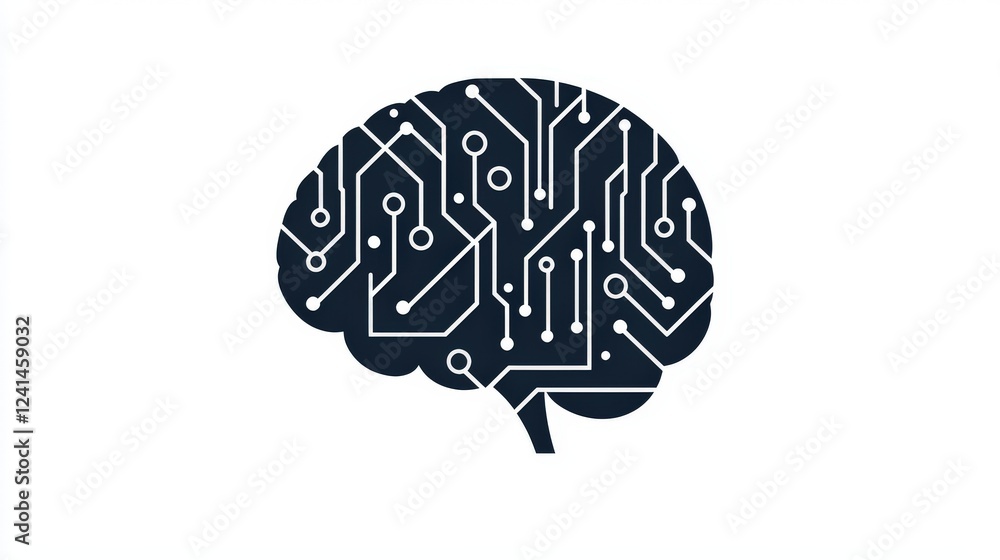 Poster minimalist black and white brain logo design featuring circuit patterns for modern technology brandi
