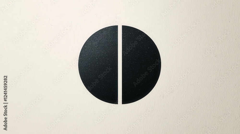 Poster minimalist black and white logo design on plain background featuring a circular shape with symmetric