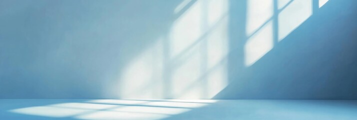 Empty Light Blue Room with Window Shadows - Minimalist Studio Background