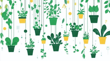 Hanging Plants in Colorful Pots on a White Background