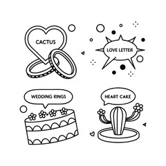 Valentine's Day Doodle Det, Wedding Rings and Heart-Shaped Cake
