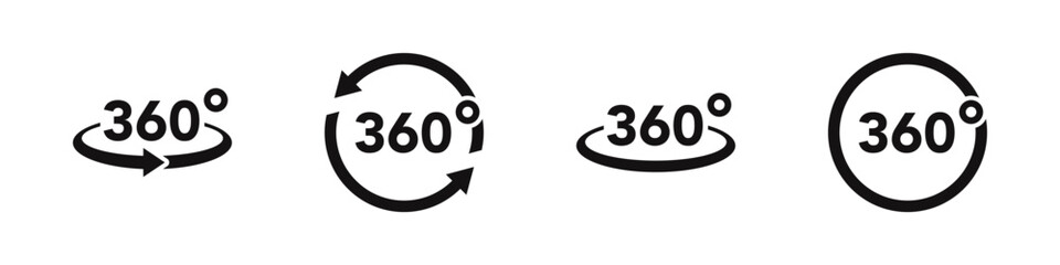 360 degrees icons set. Rotation symbol. Rotation or panoramas to 360 degrees. Vector illustration.
