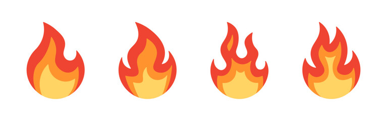 Fire icons set. Flame, bonfire symbol collection. Vector illustration.