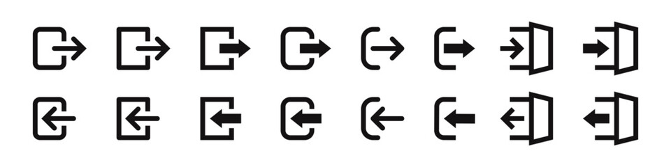 Login and logout icons set. Sign in,  sign out symbol collection. Vector illustration.
