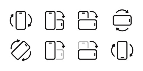 Rotate mobile phone icons set. Device rotation symbol collection. Vector illustration.