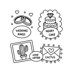 Valentine's Day Doodle Det, Wedding Rings and Heart-Shaped Cake
