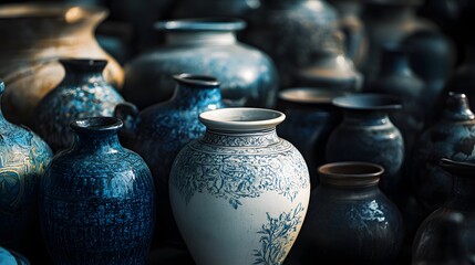 A pile of ancient pots and vases from the India
