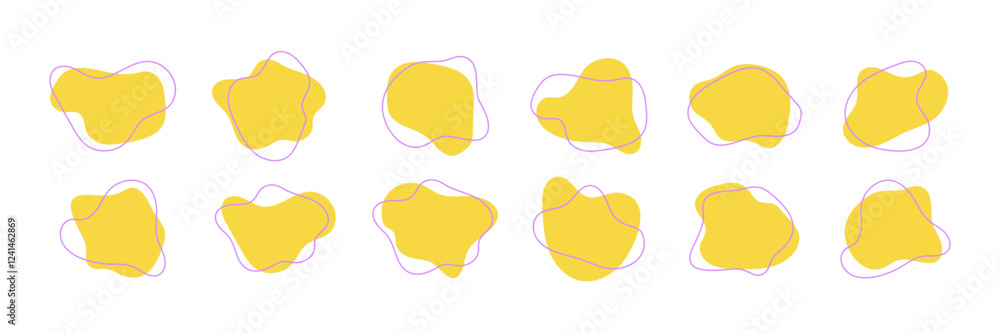 Aufkleber yellow organic amoeba blobs. irregular round shapes collection. doodle forms pack