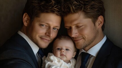 Affectionate Family Portrait of Father and Baby in Elegant Setting