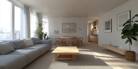Fototapeta premium Modern Minimalist Apartment Living Room Design