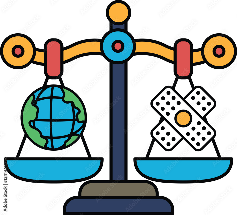 Poster a scale with a globe on one side and a cross on the other