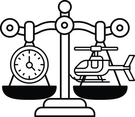 A scale with a clock and a helicopter on it