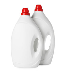 Bottles of cleaning products isolated on white