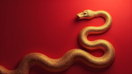 Fototapeta premium Golden snake red background