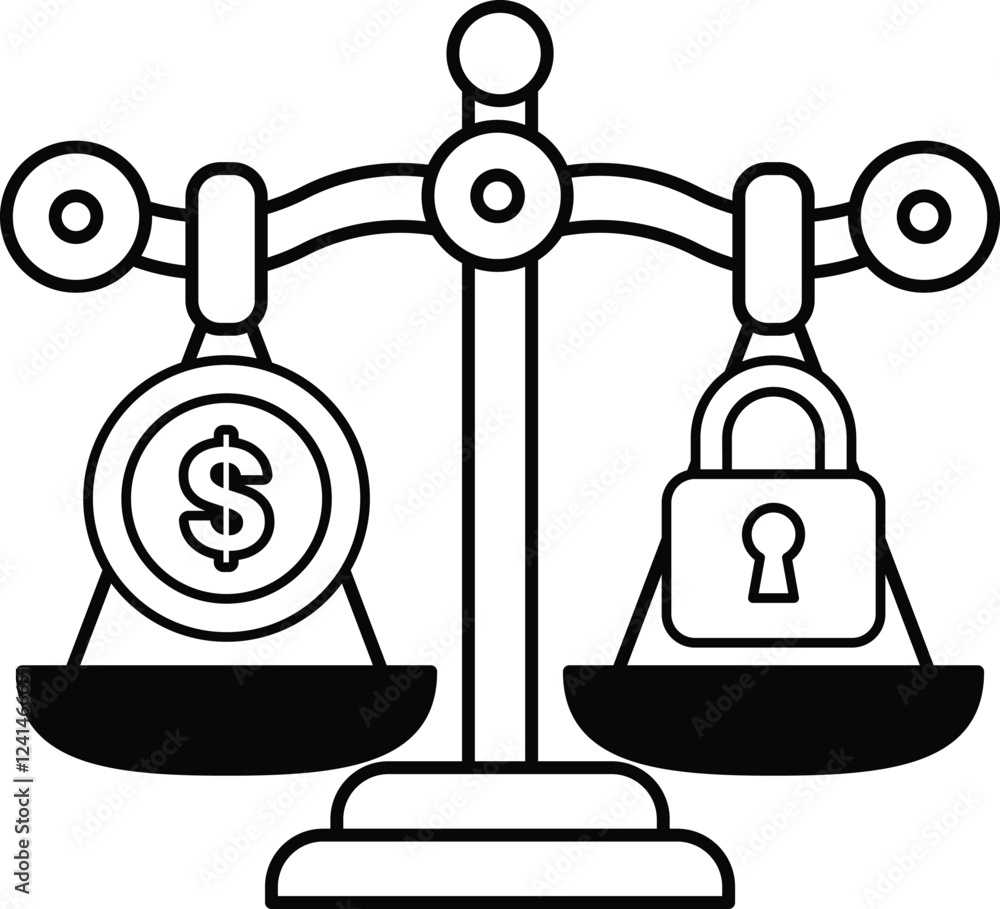 Poster a scale with a dollar sign on one side and a lock on the other