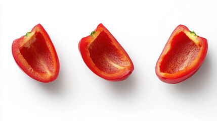 Fresh Red Bell Pepper Halves on White Background for Culinary Use